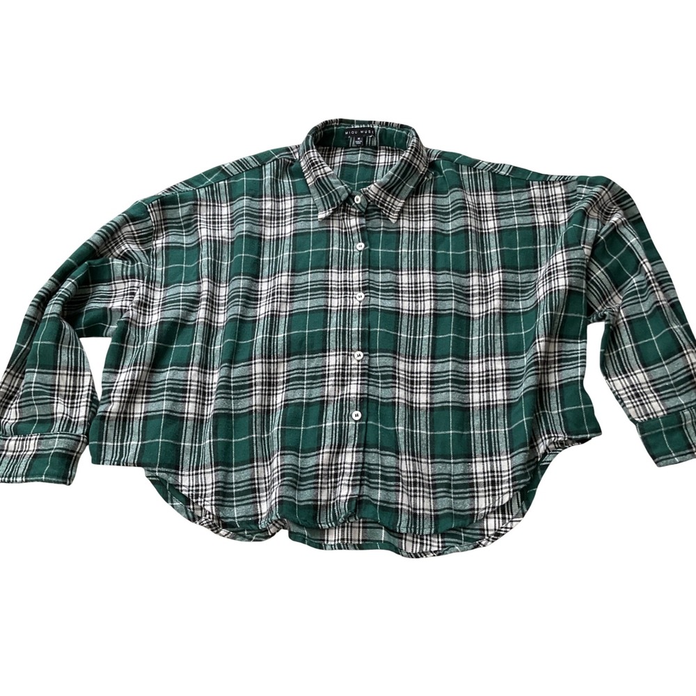 Miou Muse‎ Green Plaid Flannel Button Down Shirt Oversized Long Sleeve Womens M